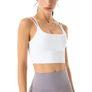 專業瑜伽美背文胸吊帶上衣運動健身內衣訓練背心女帶胸墊外穿白色