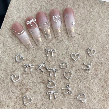🎀台灣出貨🎀新款網紅愛心蝴蝶結新款美甲迷你飾品立體金屬指甲配飾合金裝飾