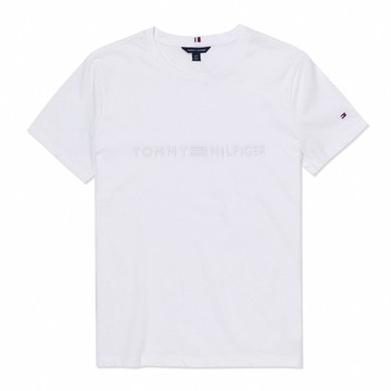 TOMMY 熱銷刺繡立體大Logo圖案短袖T恤(女)-白色