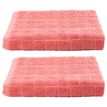 SHING LONG TEXTILE 台灣興隆毛巾 方格超吸水浴巾 425g 127 x 74cm  珊瑚粉  2條