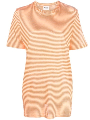 MARANT ÉTOILE - horizontal-stripe T-shirt - women - Cotton/Linen/Flax - XS - Orange