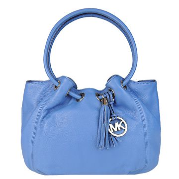 MICHAEL KORS CAMDEN 流蘇荔枝皮革束口水桶包(水藍)