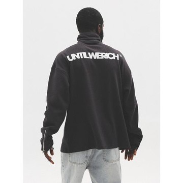 UNTILWERICH華夫格cleanfit長袖t恤男半拉鏈打底衫潮牌寬松衛衣女