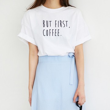 BUT FIRST, COFFEE男女短袖T恤 白色 咖啡文青設計禮物旅行生活