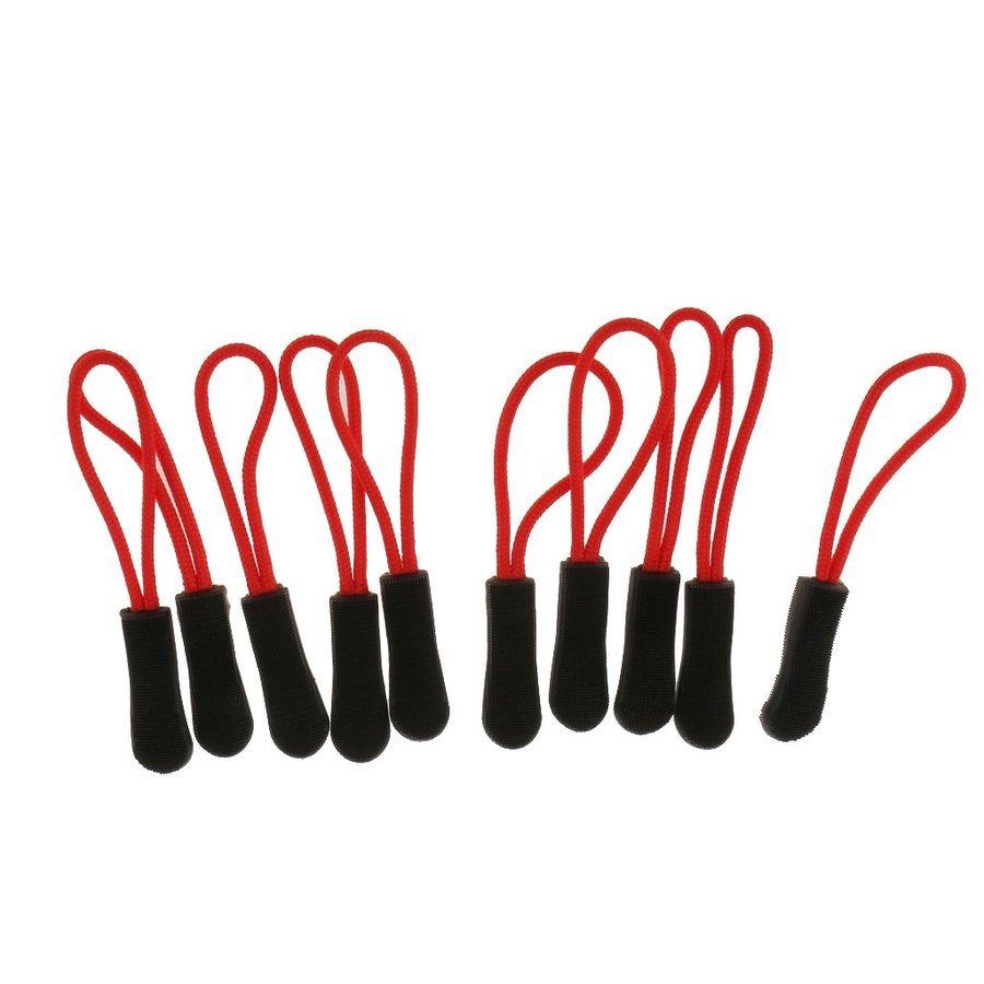 [ノーブランド 品]10個 ジッパープル 交換 ジップコード プラー スライダー ジャケット バックパック ブラック ジッパープル 赤