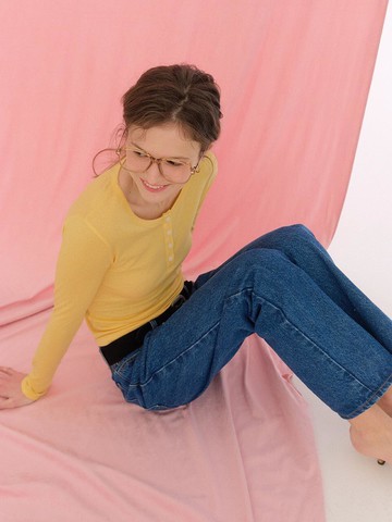 Wool Tencel Button T-shirt [Yellow]