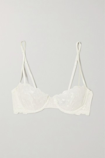 La Perla - Midnight Botanica Embroidered Tulle And Cotton-blend Jersey Underwired Balconette Bra - White - 32E