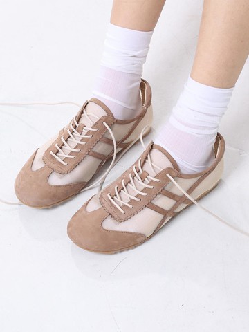 Mesh Nubuck Combination Sneakers [Beige]