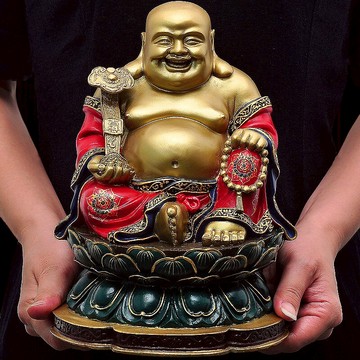 彩銅彌勒佛擺件客廳供奉笑口常開佛像大肚笑佛裝飾品招財工藝禮品