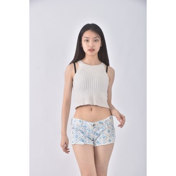 (XL) hollister丹寧牛仔質感圖紋藍色短褲二手衣