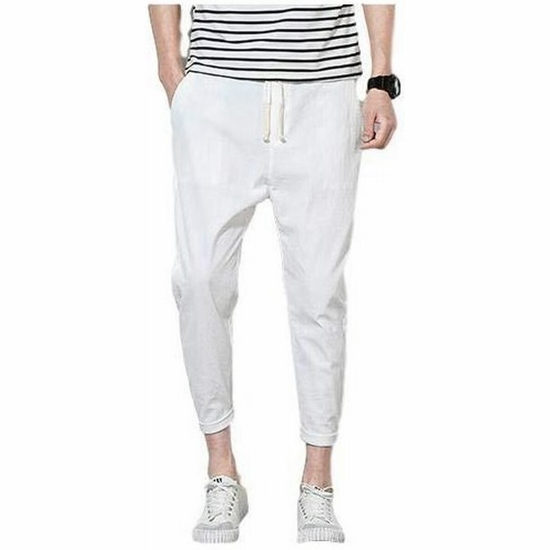 フォーリーフ クロップド リネン パンツ サルエル メンズ 薄手 丈短め ８分丈 2xl 白 通販 Lineポイント最大0 5 Get Lineショッピング