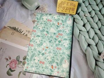 FEN手工小鋪-F系列-動物系列-韓國布料薄荷綠底森林兔子布書套-手