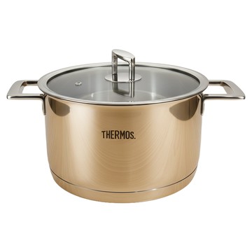 膳魔師臻晶不鏽鋼雙耳湯鍋 方便拿取 適用多種爐具 輕鬆烹煮各式料理  1入  24cm  金色 + 銀色