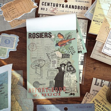 🍋檸檬青🍋清倉現貨世紀手札系列4款50張入復古可書寫手賬裝飾拼貼素材本包裝紙打底紙