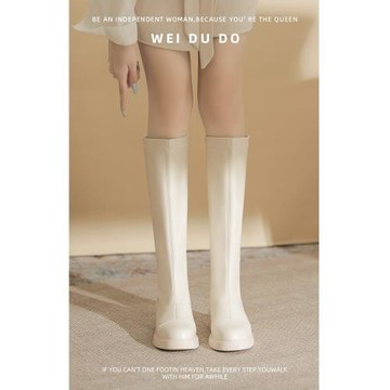 小個子長筒靴女秋冬款內增高不過膝瘦瘦靴白色粗跟厚底高筒騎士靴