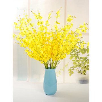 跳舞蘭仿真花 歐式輕奢黃色假花絹花干花束套裝室內裝飾餐桌插花