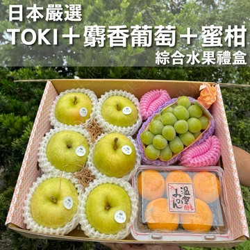 【水果狼】 日本TOKI蘋果6顆＋麝香葡萄＋蜜柑PE綜合禮盒 水果禮盒