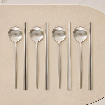 Cuisine de Maman 經典餐具湯筷組  1組  湯匙 4支+筷子 4雙  銀色