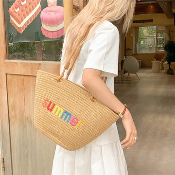 夏季新款編織托特包大容量百搭單肩包女海邊度假沙灘包跨境背包潮