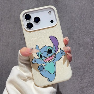 跳舞史迪仔 iPhone17手機殼 蘋果16plus大孔皮紋 15pro軟殼 14 13 12 11 日常防撞防摔手機殼