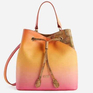 【Alviero Martini 義大利地圖包】夕陽漸層水桶包24cm-橘粉色