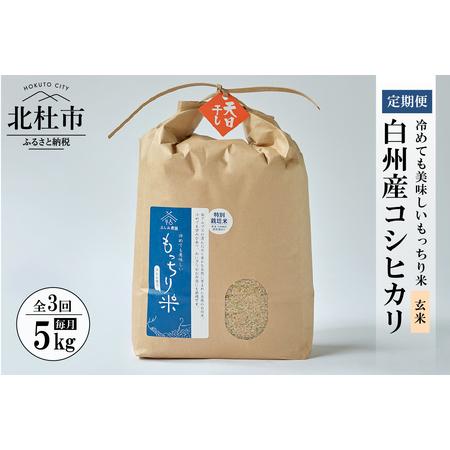 ふるさと納税 3か月連続でお届け白州産コシヒカリ　天日干し米　玄米5キロ 山梨県北杜市