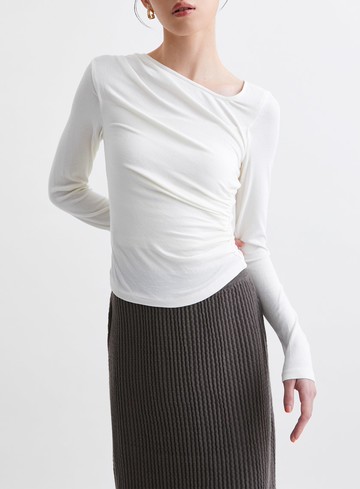 優雅修身側抓皺針織上衣