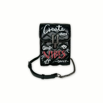 手繪紅黑兩色塗鴉手機包黑色(S)