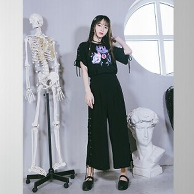 春服 ゴスロリ系 ワイドパンツ 編み上げ レースアップ レトロ 病みかわいい 原宿系 オルチャン 10代 代 通販 Lineポイント最大get Lineショッピング