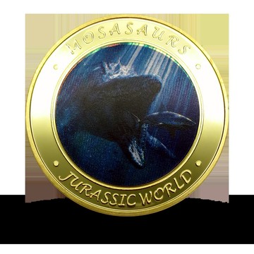 侏羅紀公園紀念品金幣歐美大片恐龍世界外國紀念章 彩色硬幣禮品