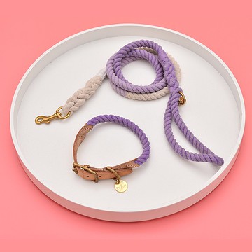【年中優惠2件6折】手工皮繩拼接項圈 / 牽繩-紫色 Pawsholic爪迷