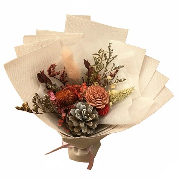 A-ONE 匯旺 松果焦糖索拉玫瑰花 乾燥花束 Y款  乾燥玫瑰