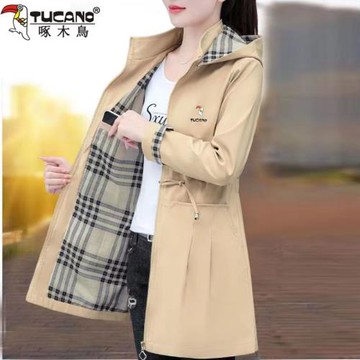 啄木鳥中長款風衣外套女2025年春秋新款大碼寬松收腰顯瘦休閑外套