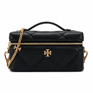 TORY BURCH KIRA 鑽石菱格紋吊墜化妝盒包-黑