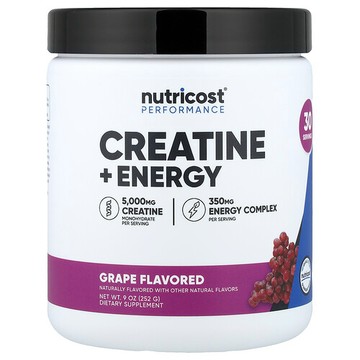Nutricost, 表現，肌酸 + 能量，葡萄味，9 盎司（252 克）