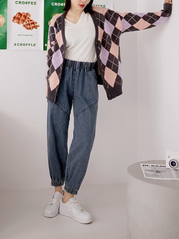 高含棉收腰鬆緊街頭牛仔哈倫縮口褲