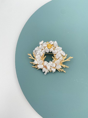 【母親節禮盒】天然白松石日本風格手工胸針v1