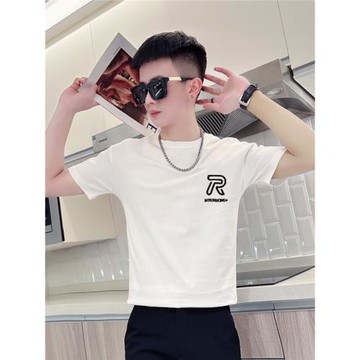 短袖T恤男夏季修身潮流百搭帥氣體恤潮牌圓領純棉半袖男緊身上衣