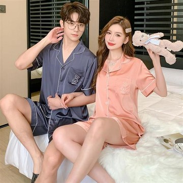 【米蘭精品】睡衣套裝短袖休閒服-冰絲短褲小熊薄款男女居家服7色74fv7