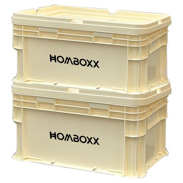 FL生活+ 粗曠風可疊加耐重收納箱2件組 附上蓋  奶油白  30.5 x 20.5 x 16.3cm  1組