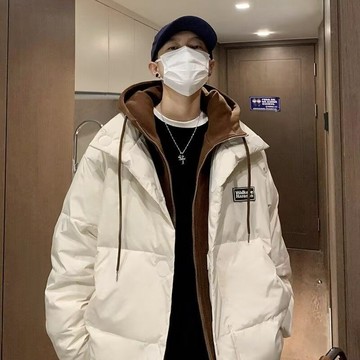 日系oversize貼標假兩件棉服男女秋冬季bf寬鬆原宿風小衆情侶外套
