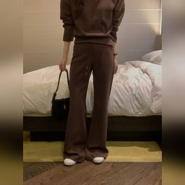 正韓休閒褲 繫帶休閒喇叭長褲OSR1117-創翊韓都