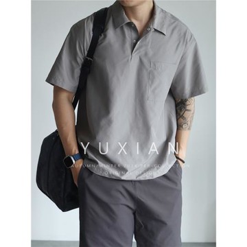 YUXIAN速干輕量化暗格紋抗皺日系寬松POLO短袖薄款翻領男士春夏季