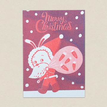 復古孔版印刷明信片/聖誕老兔兔(粉紫)