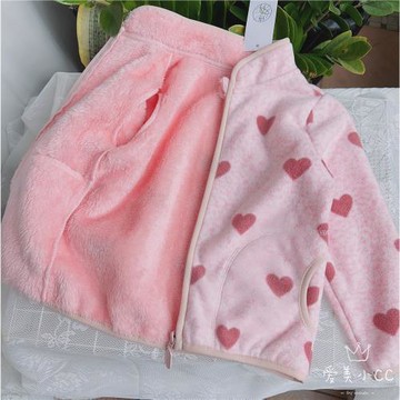 A類 秋冬季 女童雙面絨愛心休閑輕薄外套 粉嫩立領搖粒絨保暖夾克