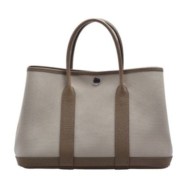 HERMES 經典Garden Party系列帆布銀暗釦手提包(展示品-米白/馬爾法米色-30cm)