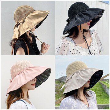 韓版 黑膠 遮陽帽 草編 漁夫帽 不透光 百搭 炎熱必備 現貨