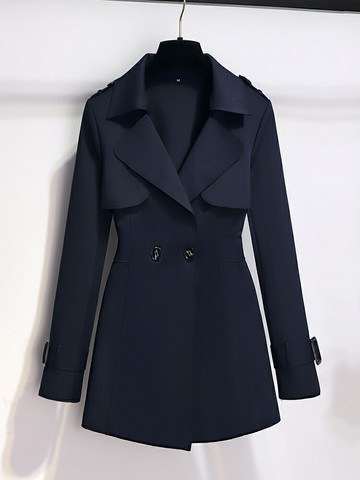 藏藍色風衣外套女春秋2025年新款高級感超好看修身小個子高端大氣鑫弘-素時衣櫥
