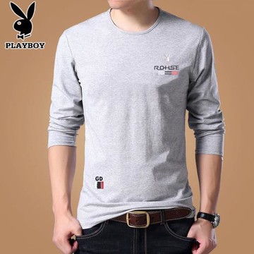 花花公子長袖t恤男士春秋裝純棉上衣服潮流打底衫秋衣男裝上衣服