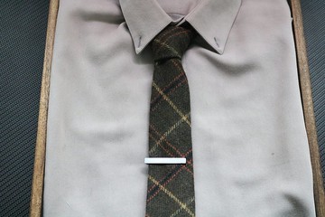 超窄版純羊絨綠格紋領帶秋冬新寵紳士百搭